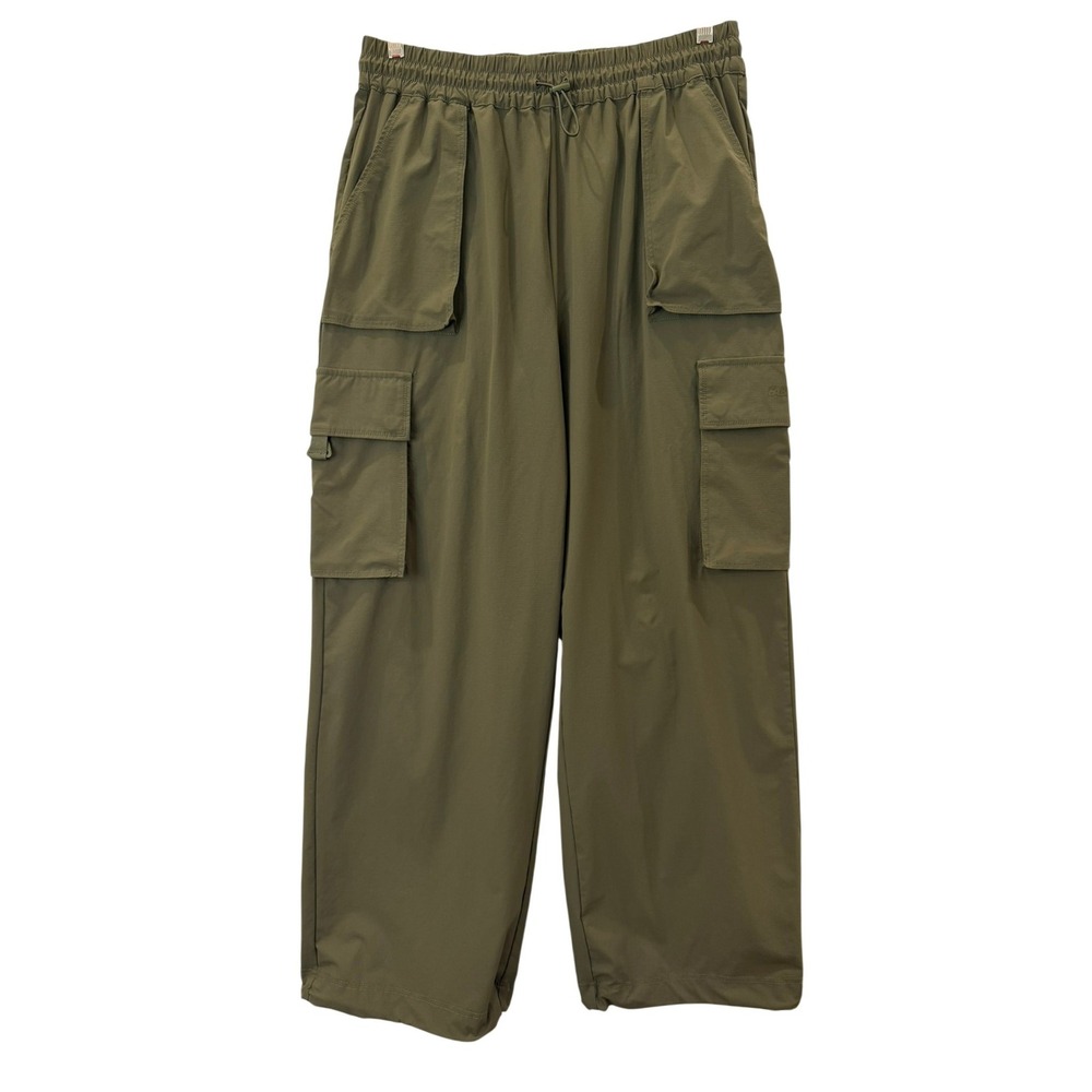 Fabletics Womens Olive Green Ripstop Cargo Pants Wide Leg Stretch Utility Size L